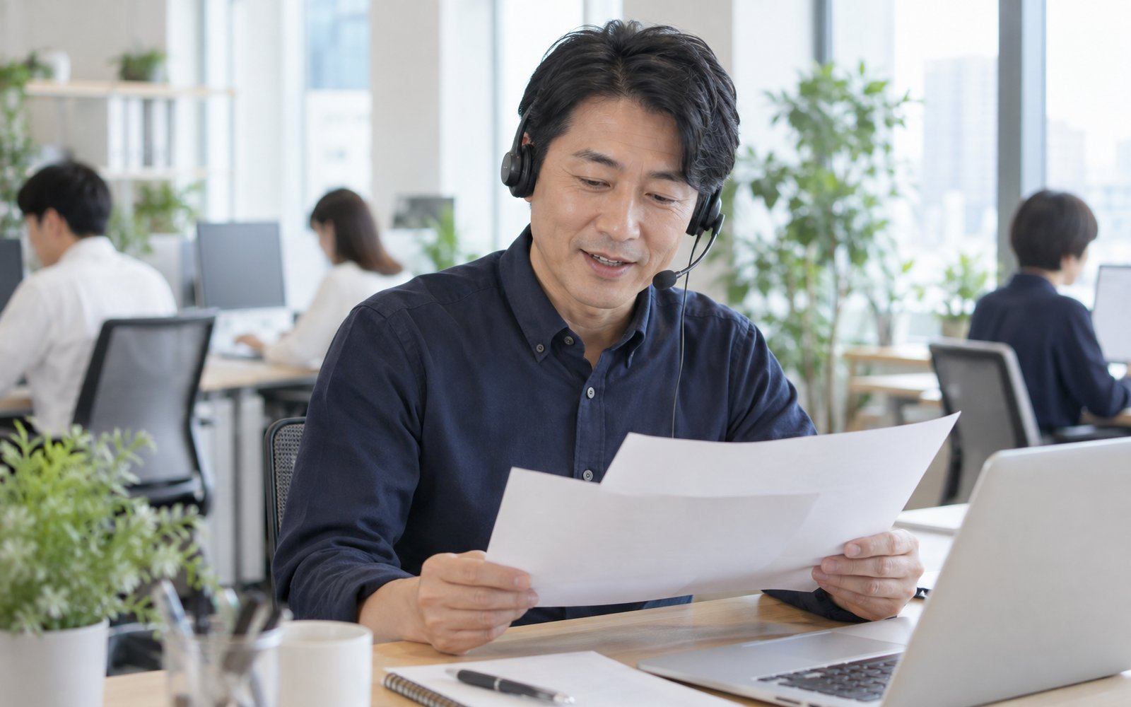 お客様からの問い合わせに電話で答えるスタッフ